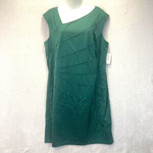 NWT Roz & Ali Kelly Green Sheath Dress Womens 16W Asymmetrical Neck Knee Length‎